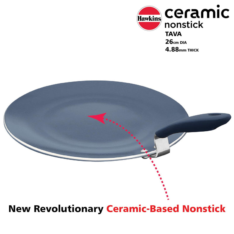 Hawkins Ceramic Nonstick Tava, 26 cm Diameter, Induction Paratha Tawa, Granite Griddle (ICT26)