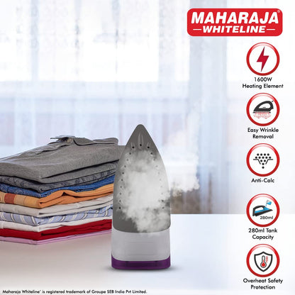 Maharaja Whiteline Acqua Superio Steam Iron with Over Heat Safety Protection, 1600W (Purple & White)