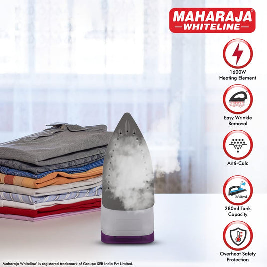 Maharaja Whiteline Acqua Superio Steam Iron with Over Heat Safety Protection, 1600W (Purple & White)