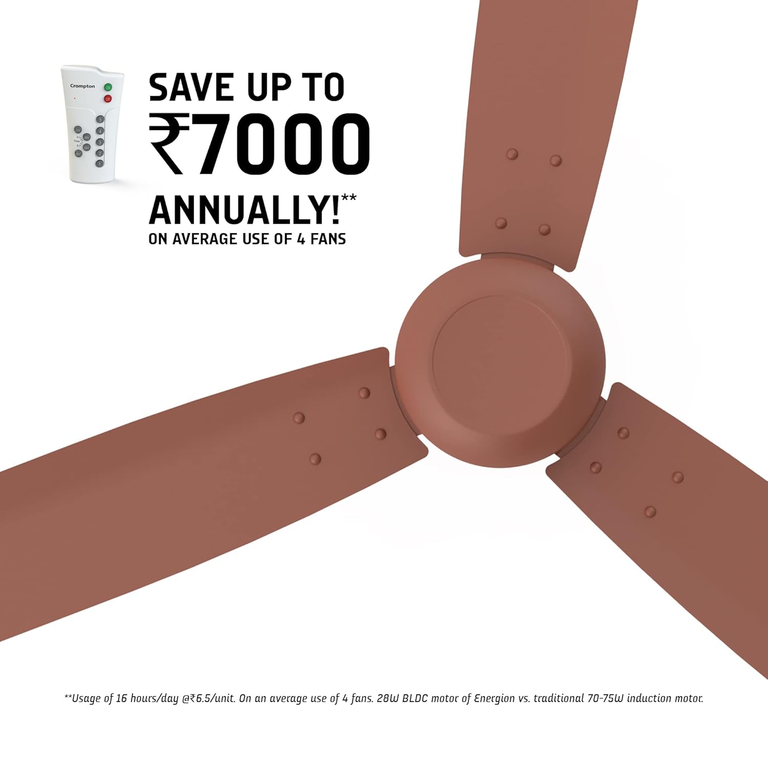 Crompton Energion Groove 1200mm (48 inch) Ceiling Fan (Brown), Pack of 1, (5 Years Warranty)