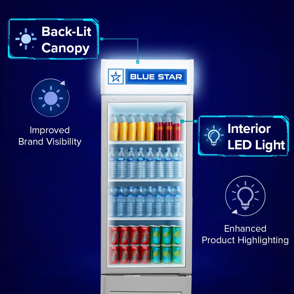 Blue Star VC325 5 Star Frost Free Vertical Glass Single Door Visi Cooler (300L, white)