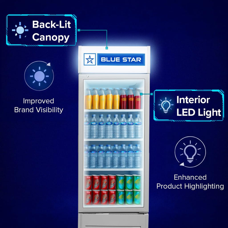 Blue Star VC325 5 Star Frost Free Vertical Glass Single Door Visi Cooler (300L, white)
