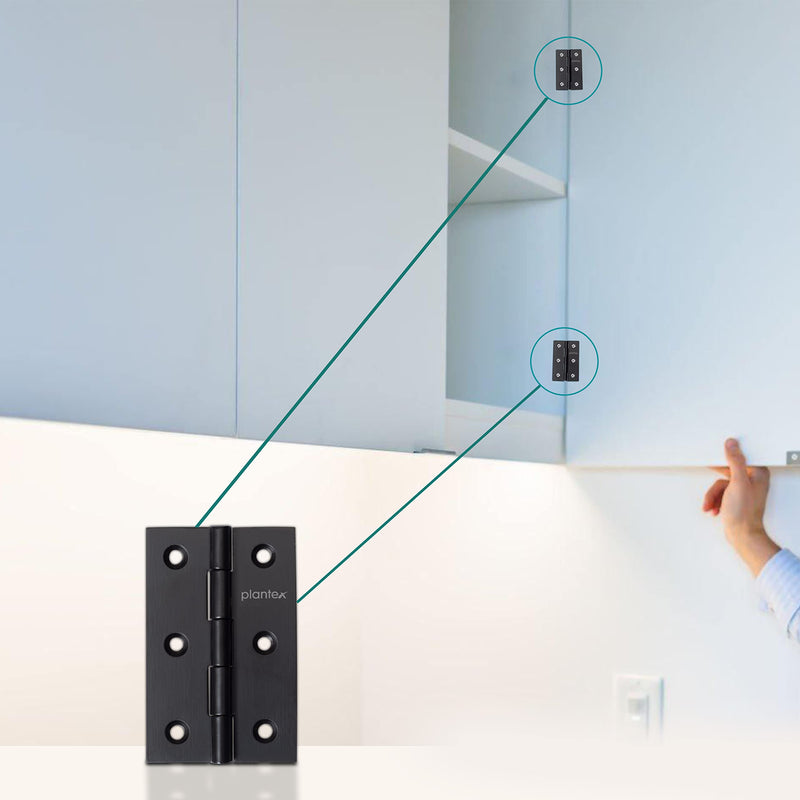 Plantex Door Hinges/Stainless Steel Door Butt 3 inch x 16 Gauge/1.5 mm Thickness Home/Office/Hotel/Hinges for Main Door/Cabinet/Wardrobe/Soft Close Hinge/Kabza - Pack of 24 (Black)-2