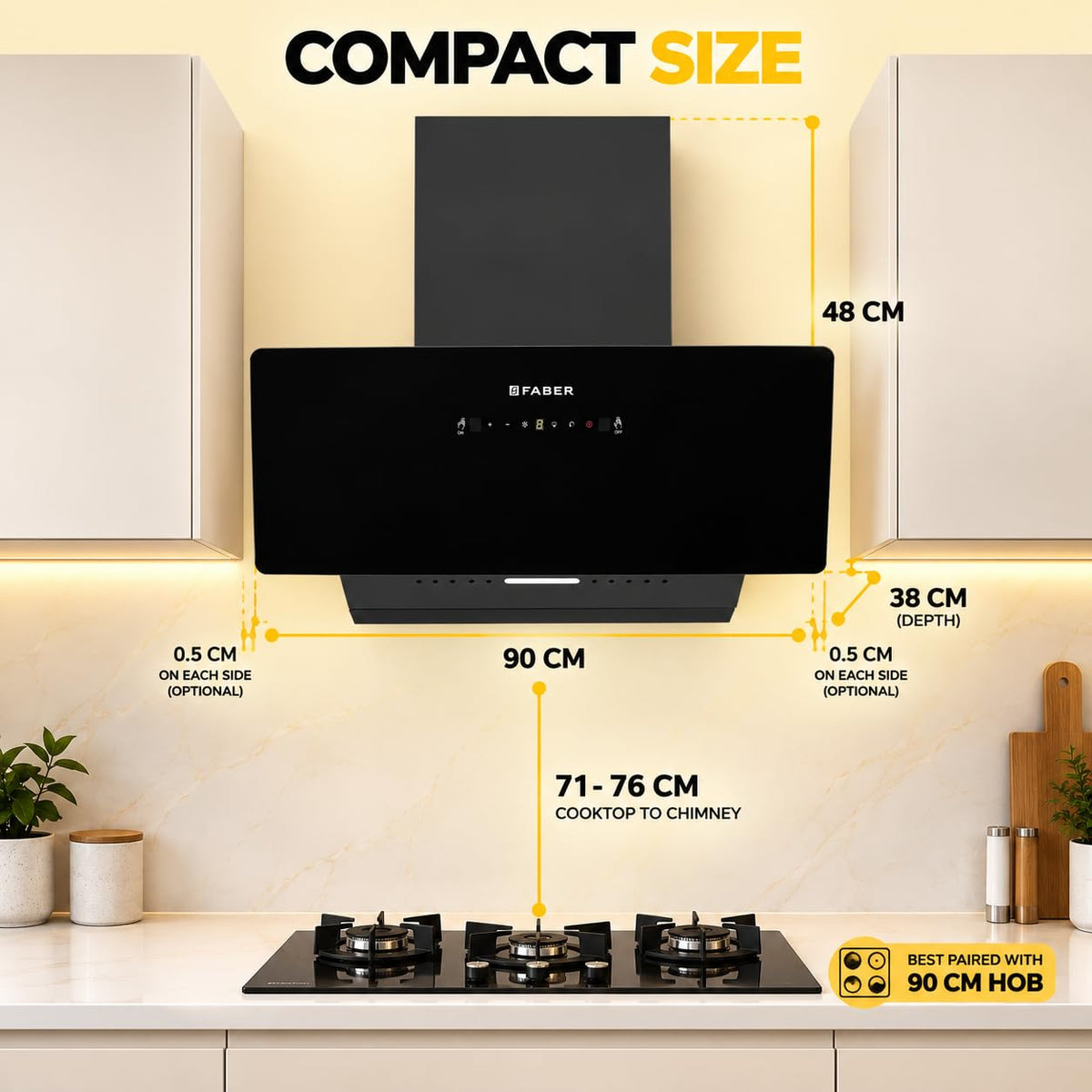 Faber Hood Trendy 90cm 1500 m³/hr BLDC Autoclean Slant Shape Chimney | Built In Oil Collector | Touch & Gesture Control 