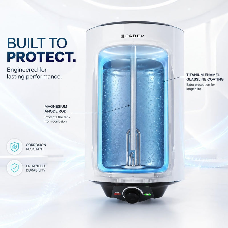 Faber Jazz 25L Storage Water Heater |Glass Line Tank with 7 Year warranty| Free pipe and Installation| 8 Bar Pressure, T