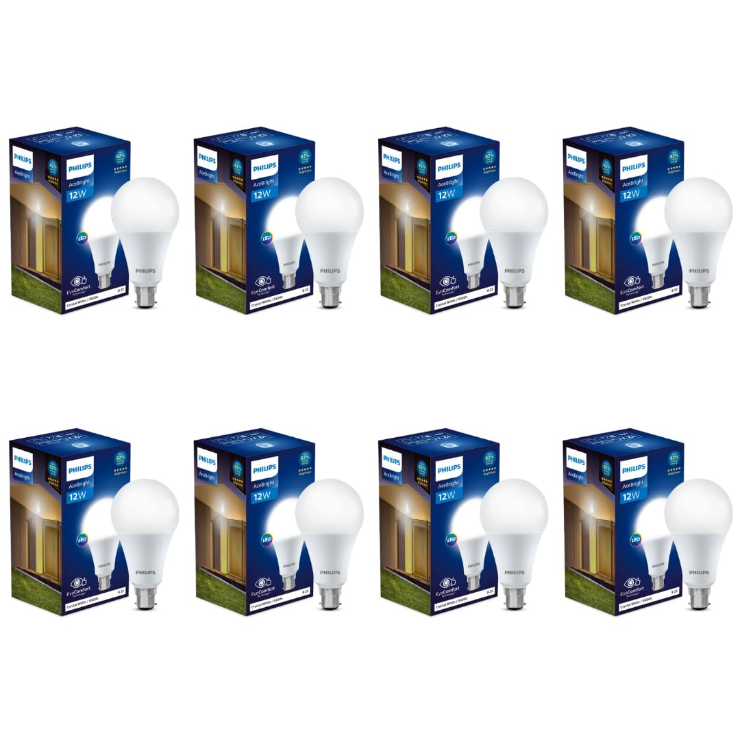 Philips Base B22 12-Watt (Pack of 8, Cool Day Light)
