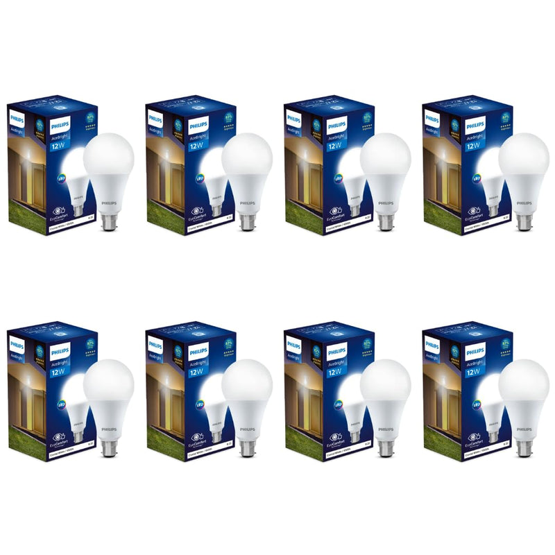 Philips Base B22 12-Watt (Pack of 8, Cool Day Light)
