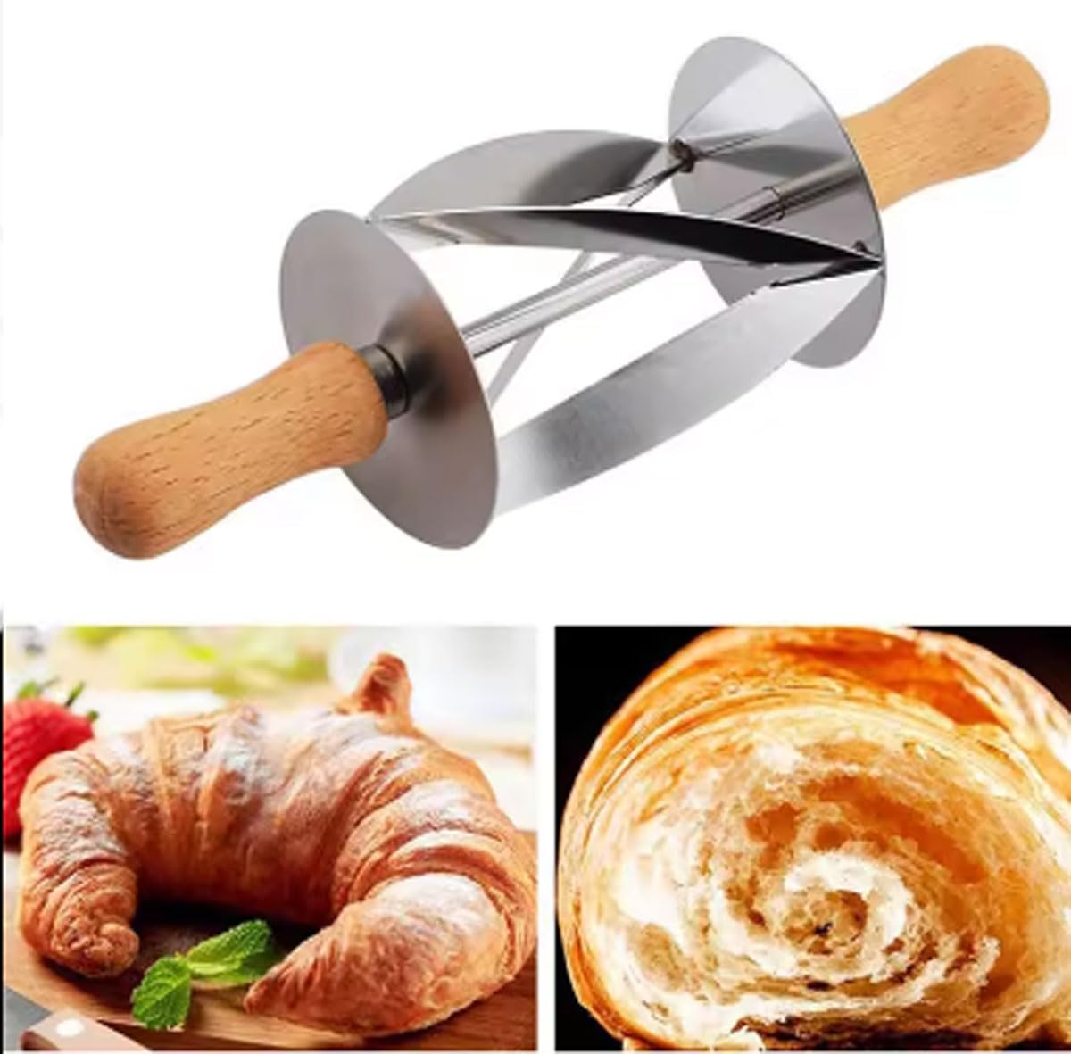 ExcitingDealz Multi-Functional Unique Stainless Steel Manual Croissant Dough Rolling Cutter Perfect Shaped Bread Pastry Cutter Knife Tool