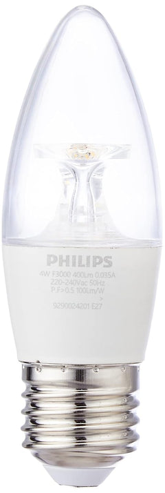 Philips 4-Watt 400-lumen Clear Candle E27 Base (Warm White) - Decorative, Ambience for Chandeliers
