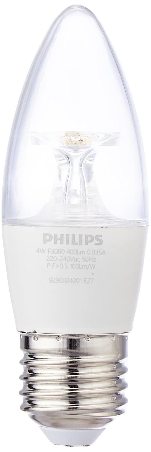 Philips 4-Watt 400-lumen Clear Candle E27 Base (Warm White) - Decorative, Ambience for Chandeliers