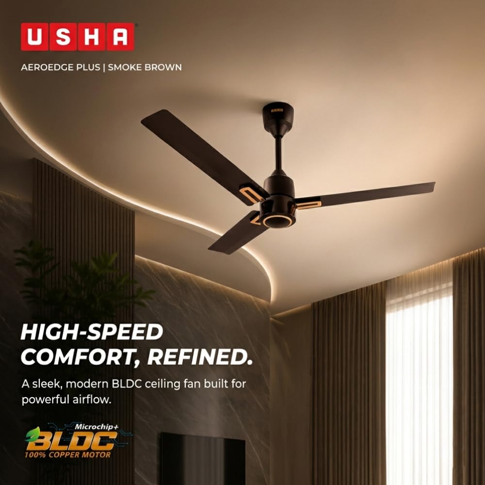 USHA AeroEdge Plus BLDC 1200 mm Ceiling Fan with IR Remote | 5 Star