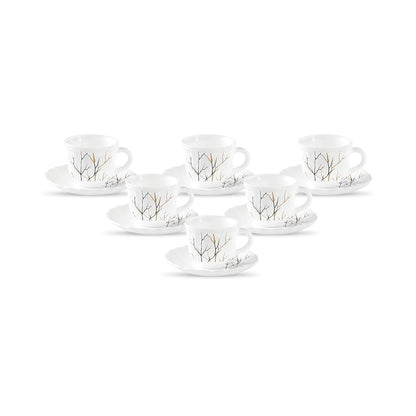 La Opala Diva, Opal Glass Crockery | Cup & Saucer Tulip Regular, Set of 12 | Golden Fall, 160 ml | for Tea & Coffee | Microwave Safe | 100% Vegetarian | Extra Strong | Super Light | Super White