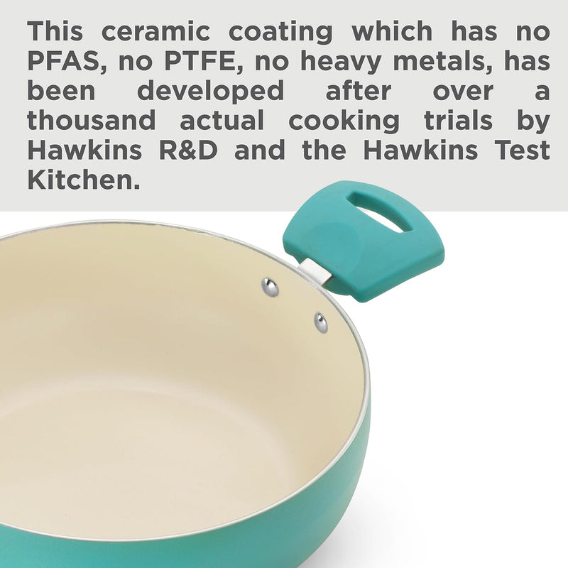 Hawkins 3 Litre Cook n Serve Casserole, Aqua Casserole with Glass Lid, Aqua Blue (IUC30G)