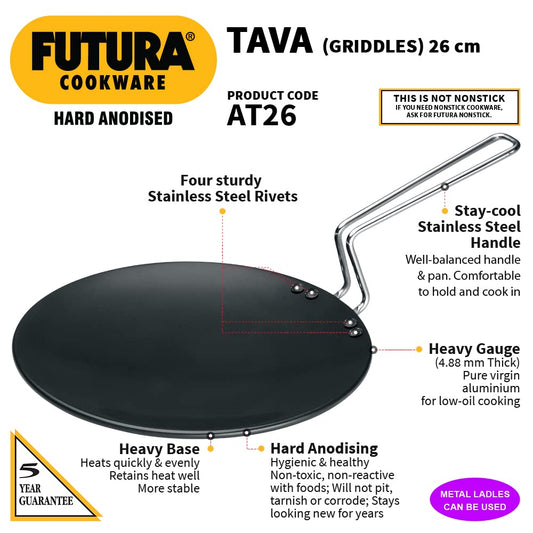 Hawkins Futura Hard Anodised Tava 26 cm, 4.88 mm