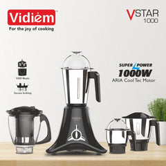 Vidiem Mixer Grinder 618 A VSTAR 1000 watt (Black) with 3 Leakproof Jars & 1 Juicer Mixer Grinder | self-lock for wet & 