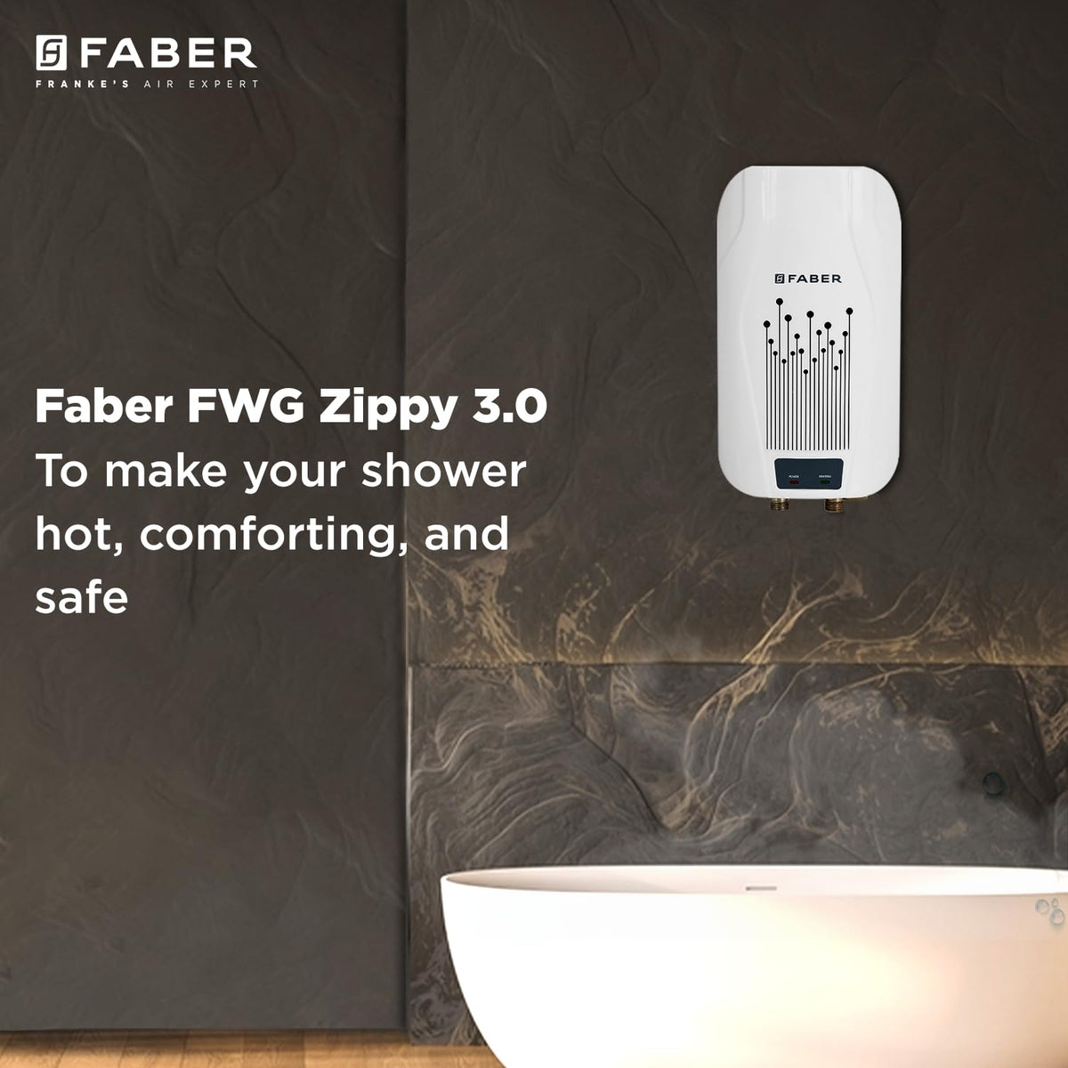 Faber Zippy Instant Geyser 3 Litre| 3000W Powerful Heating | Superior Energy Efficiency | Suitable for Kitchen & Bathroo