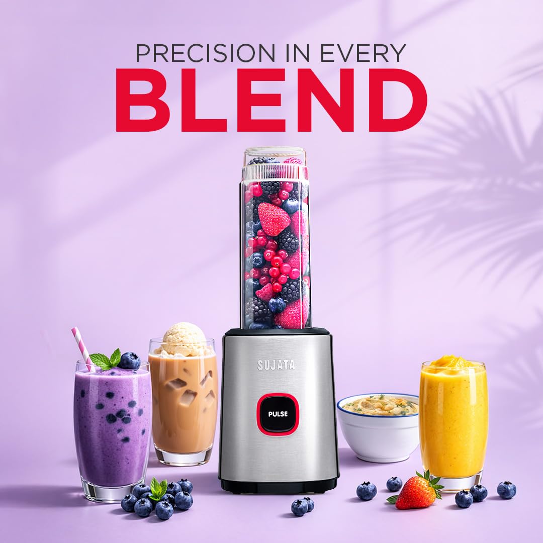 Sujata Nutromatic 600 Watt Electric Blender | Personal Blender for Smoothies, Juices & Nutritious Drinks with 3 Multipurpose Jars Including Travel Jar