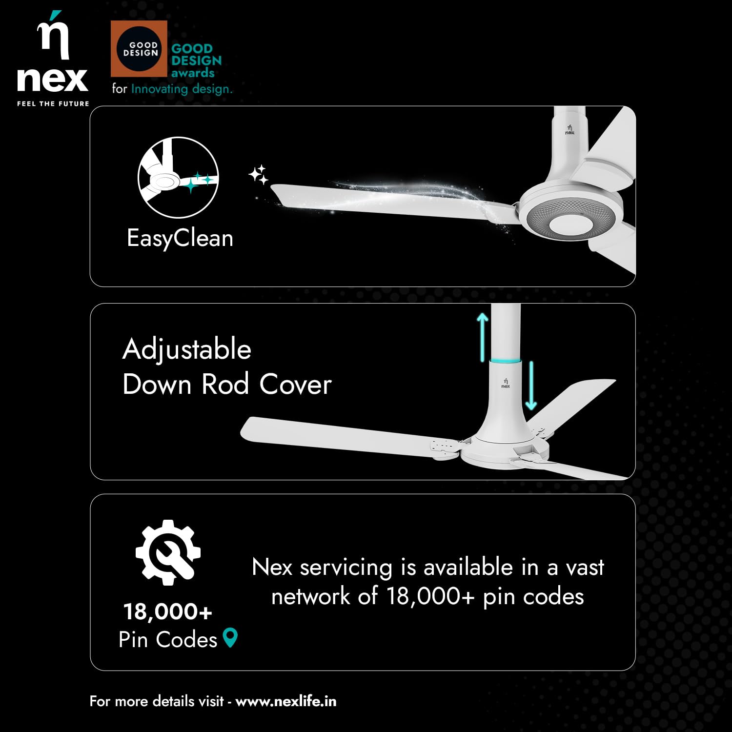 NNEX by BAJAJ Glyde A40 1200 MM | BEE 2 Star Rated Premium Ceiling Fan | 20% Higher Air Thrust* | Airfluence™ Al Blades | Adjustable Downrod | 2-Yr Warranty 【Snow White】