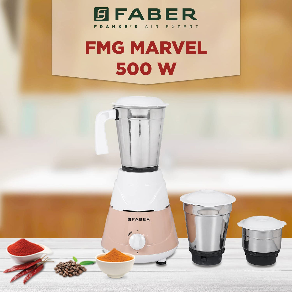 Faber Marvel 500W Blender Mixer Grinder, || low-noise, up to 18000 rpm speed || 1 year comprehensive warranty (FMG MARVE
