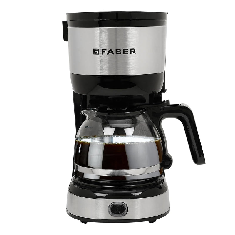 Faber Drip Coffee Machine FCM 0.6L SS BK 800W|| 4 Big Cups||Warming Plate- Keeps Coffee Warm for 30 mins||Removable Filt