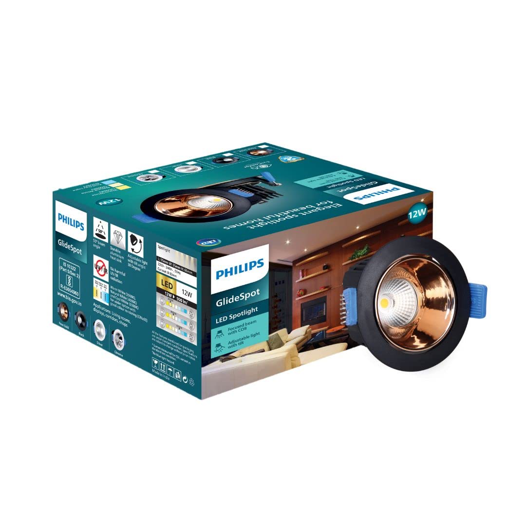 Philips 12 Watt Rose Gold Reflector LED Ceiling COB Round Spot Light with Adjustable Tilt