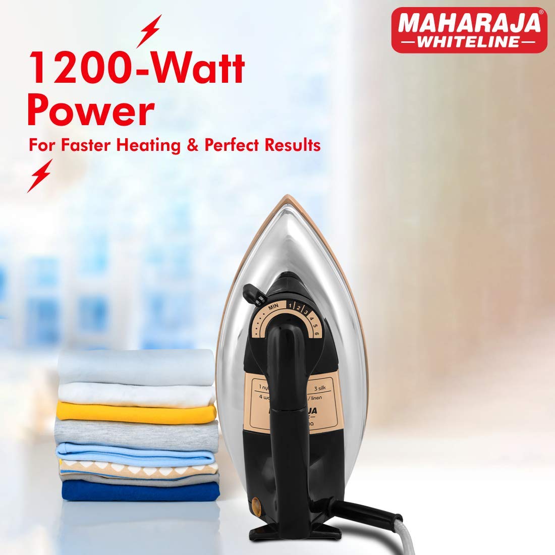 Maharaja Whiteline Classico Plancha 1200 Watt Dry Iron | Non-Stick Soleplate | Heavy Body | Temprature Control | Ergonomic handle (Black), 1200 watts, Stainless Steel