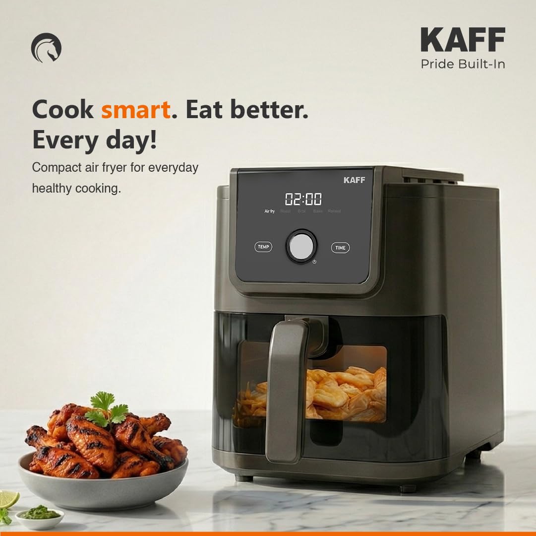 Kaff Digital Air Fryer 5L, 1500W Oil Free Air Fryer for Home with Visible Window, 5 Preset Cooking Modes, LED Touch Cont