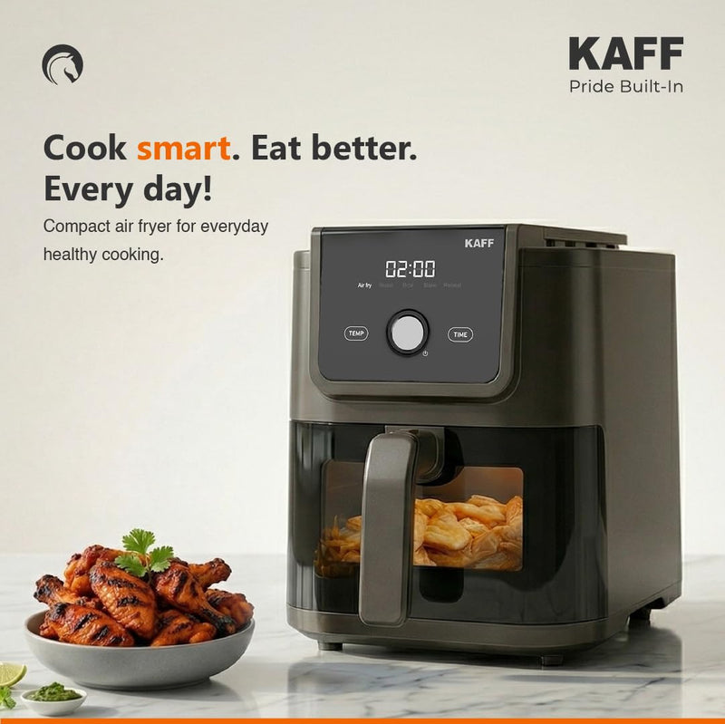 Kaff Digital Air Fryer 5L, 1500W Oil Free Air Fryer for Home with Visible Window, 5 Preset Cooking Modes, LED Touch Cont