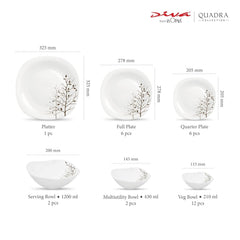 La Opala Diva, Quadra Collection, Opal Glass Dinner Set 29 pcs, Autumnal, White, Standard