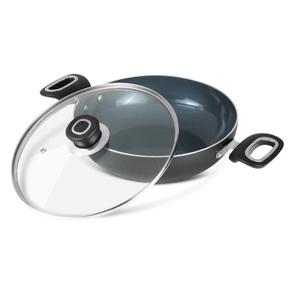 Vinod Zest Ceramica Frypan - 24 cm | Natural Stick Free Deep Pan | Stylish Handle | Toxin Free | Induction and Gas Base | Scratch Resistant | 2 Year Warranty - Black