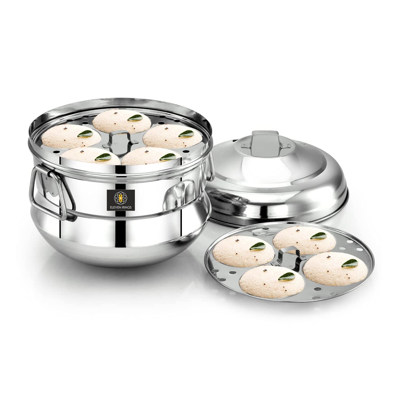 Eleven Rings 4 Plates Stainless Steel Square Idli Stand/Idli Maker Makes 16 Square Idlis at Once. (4 Plate Square Idli)