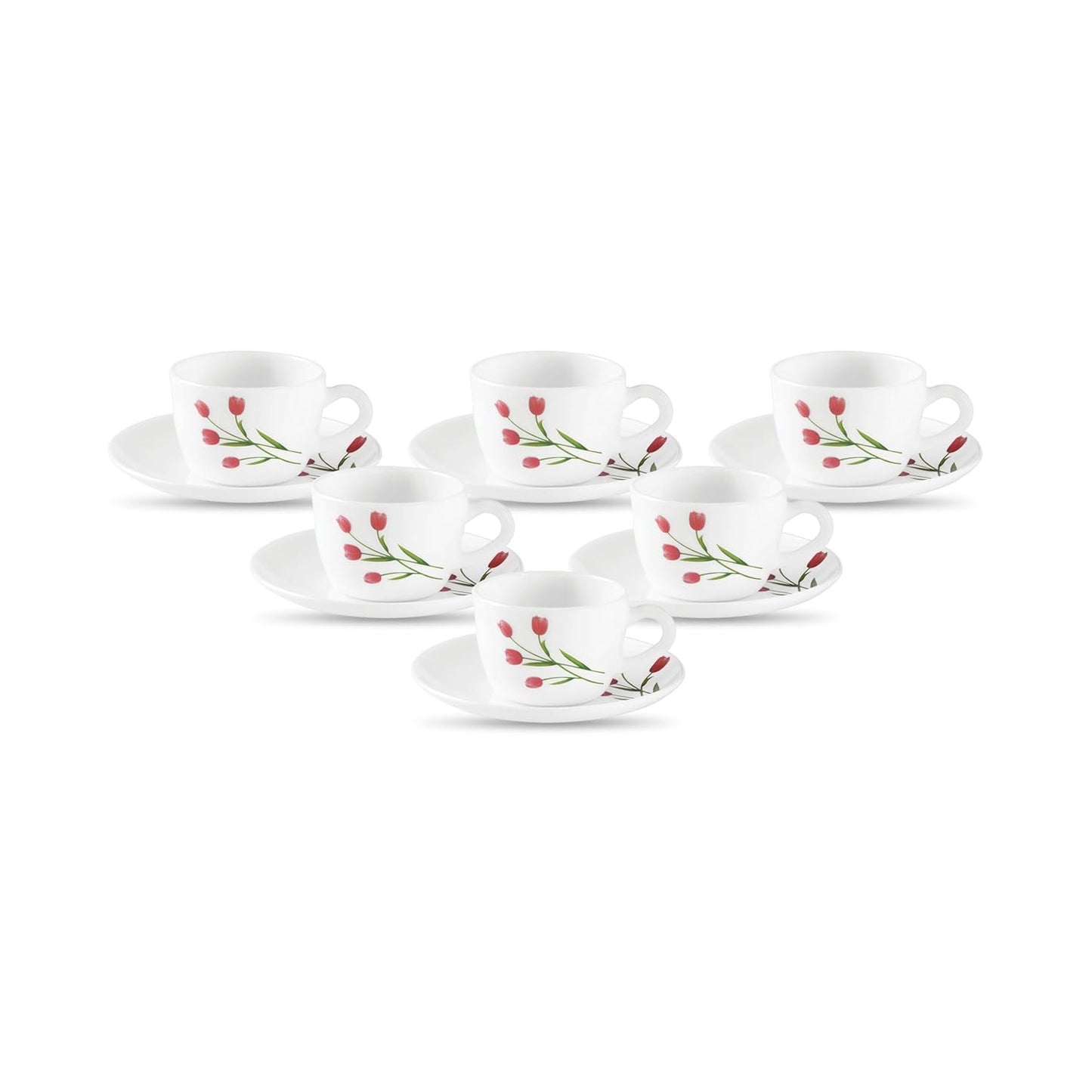 La Opala, Novo Collection Opal Glass Crockery | Cup & Saucer Princess, Set of 12 | Radiant Curves, 150 ml | for Tea & Coffee | Microwave Safe | 100% Vegetarian | Extra Strong | Super Light & White