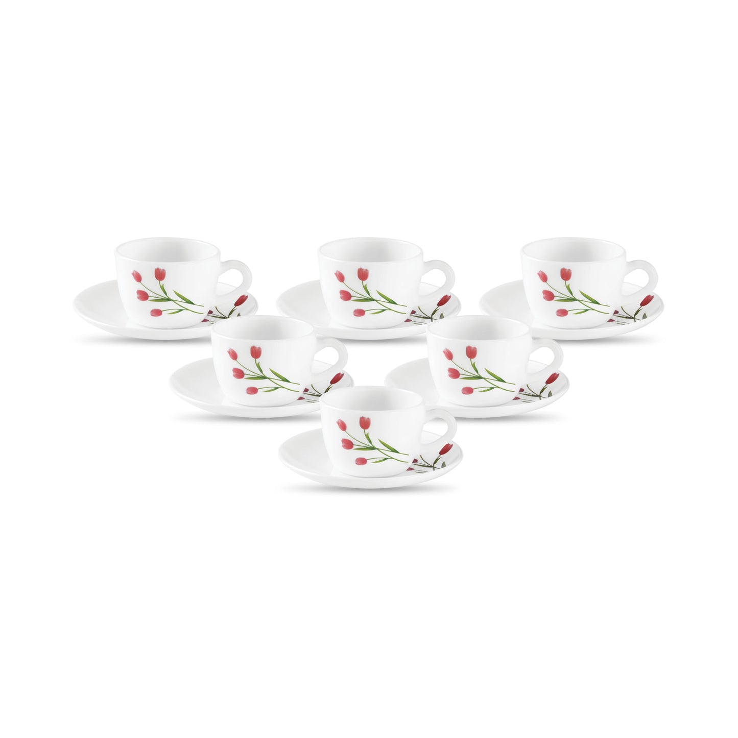 La Opala, Novo Collection Opal Glass Crockery | Cup & Saucer Princess, Set of 12 | English Lavender, 150 ml | for Tea & Coffee | Microwave Safe | 100% Vegetarian | Extra Strong | Super Light & White