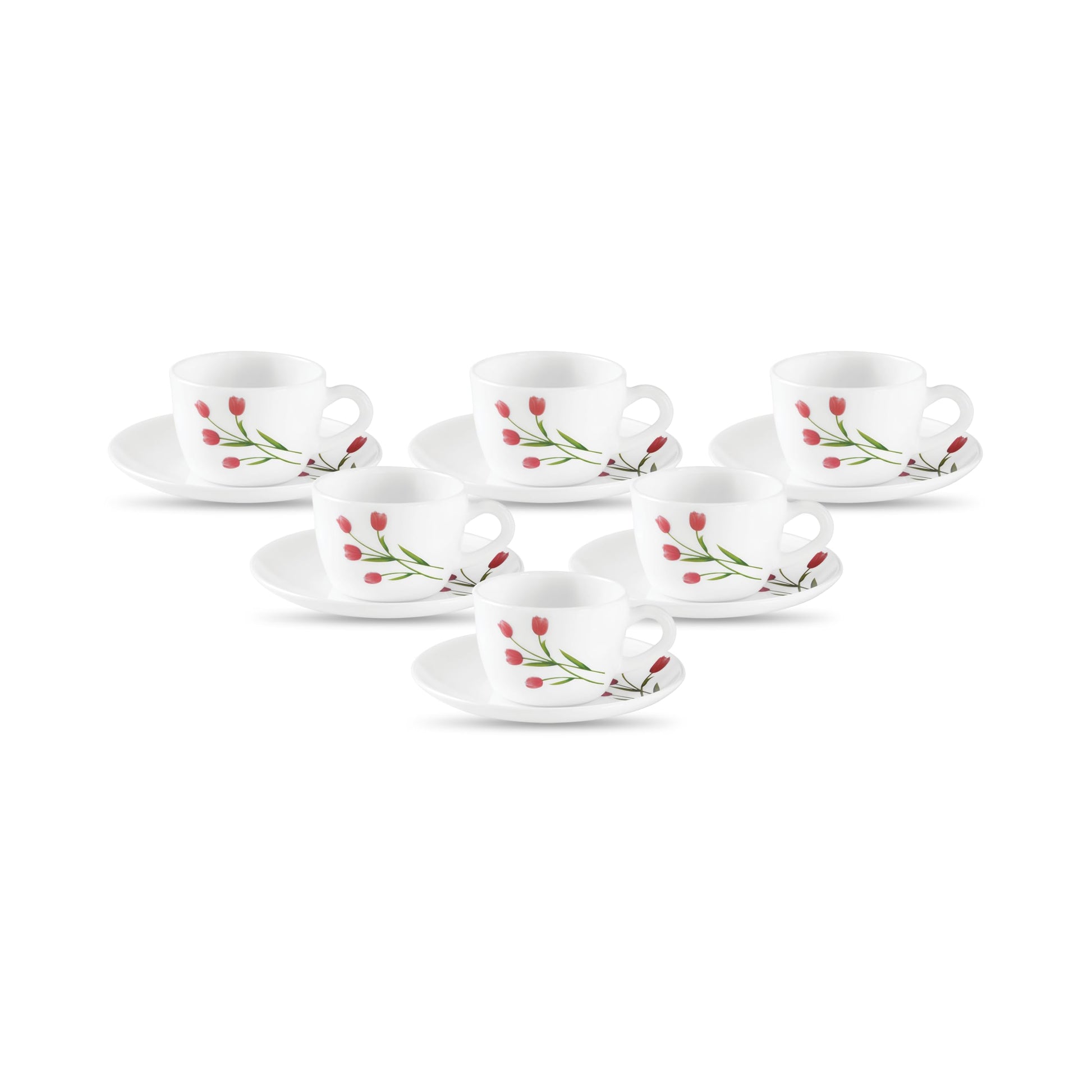 La Opala, Novo Collection Opal Glass Crockery | Cup & Saucer Princess, Set of 12 | Silken Charm, 150 ml | for Tea & Coffee | Microwave Safe | 100% Vegetarian | Extra Strong | Super Light | Super White