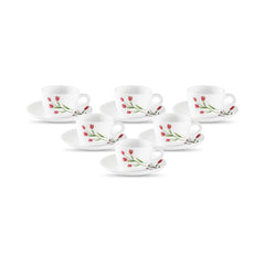 La Opala, Novo Collection Opal Glass Crockery | Cup & Saucer Lily, Set of 12 | Trinty Green, 150 ml | for Tea & Coffee | Microwave Safe | 100% Vegetarian | Extra Strong | Super Light | Super White