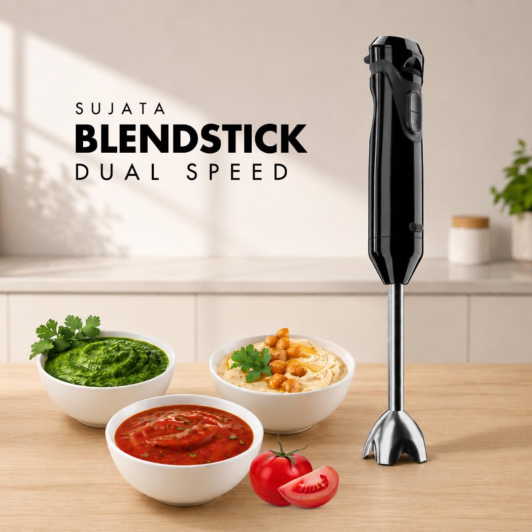 Sujata Blendstick 600W Hand Blender | 18000 RPM, Stainless Steel Shaft, Detachable Stick - Dual Speed / Black
