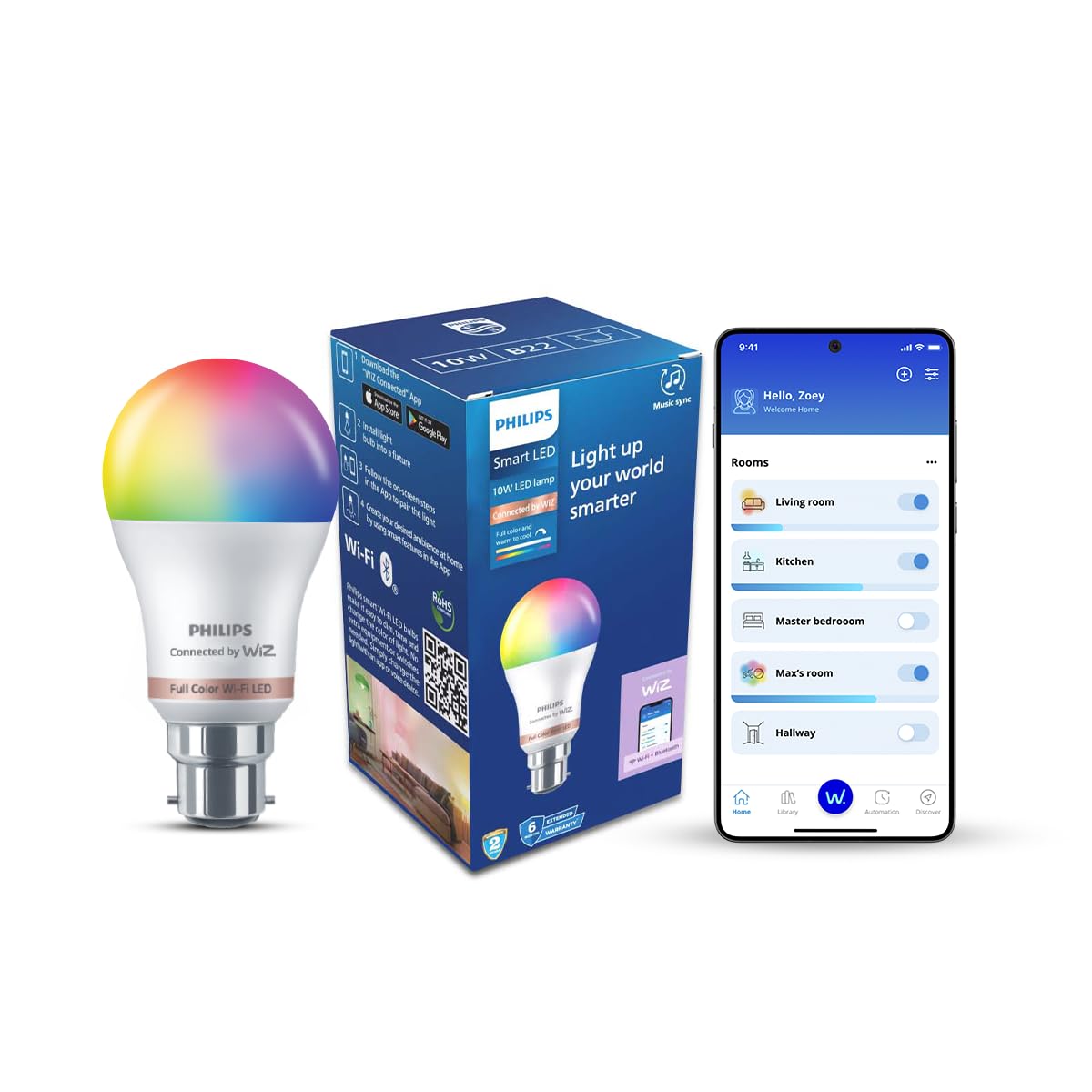 Philips WiZ 10W B22 Wi-Fi & Bluetooth LED Smart Bulb with Music Sync