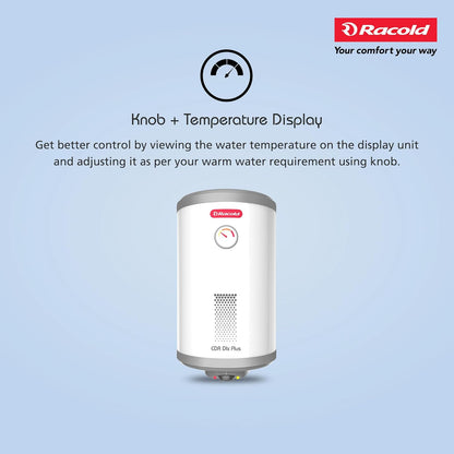 Racold CDR DLX Plus 35L Vertical Energy Efficient Storage Water Heater(Geyser) with Free Standard Installation & Pipes | Temperature Display | Temperature Knob | Titanium Enameled Coating