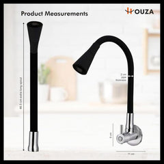 HOUZA Brass Kitchen Sink Tap Faucet with Pull Down Sprayer | Kitchen Tap with 360 Degree Flexible Silicon Swivel Spout | Water Saving Aerated Dual Flow Kitchen Faucet for Sink (Chrome Finish, Black)