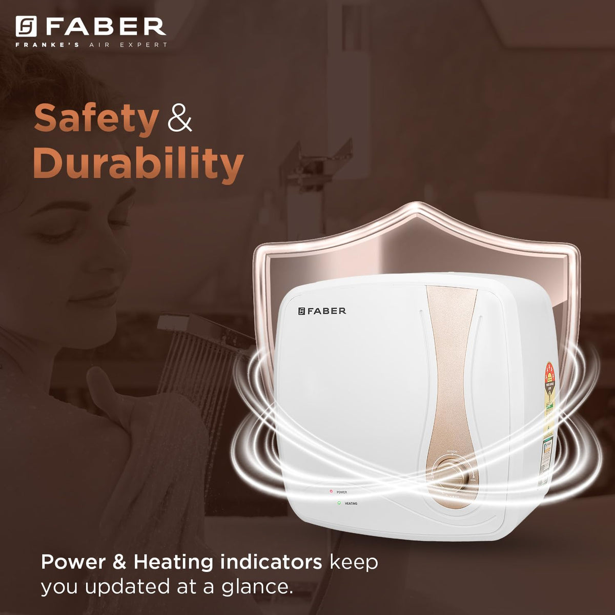 Faber Helios 15L Storage Water Heater | 5★ BEE | Auto Cutout | Warranty:5Y Tank,2Y Element & Product|8 Bar| Glassline Co