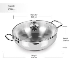 Stainless Steel Kadhai with Glass Lid (Milton Procook)
