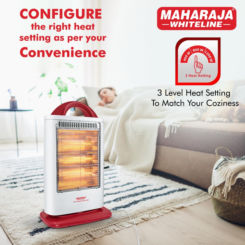 Maharaja Whiteline Lava Neo 1200-Watts Halogen Heater (White and Red)