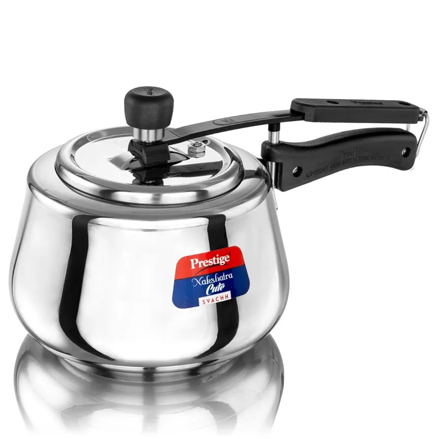 Prestige 3Litre Stainless Steel Nakshatra Cute Svachh Pressure Cooker|Deep Inner lid for spillage control|Induction compatible|3 layers sandwich bottom|Heavy gauge body|5 years warranty|ISI Certified