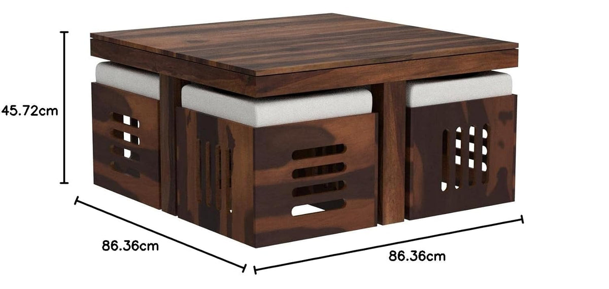 Solid Sheesham Coffee Table 4 Seater with Four Stool for Living Room Center Coffee Table for Bedroom,Cafe, Home