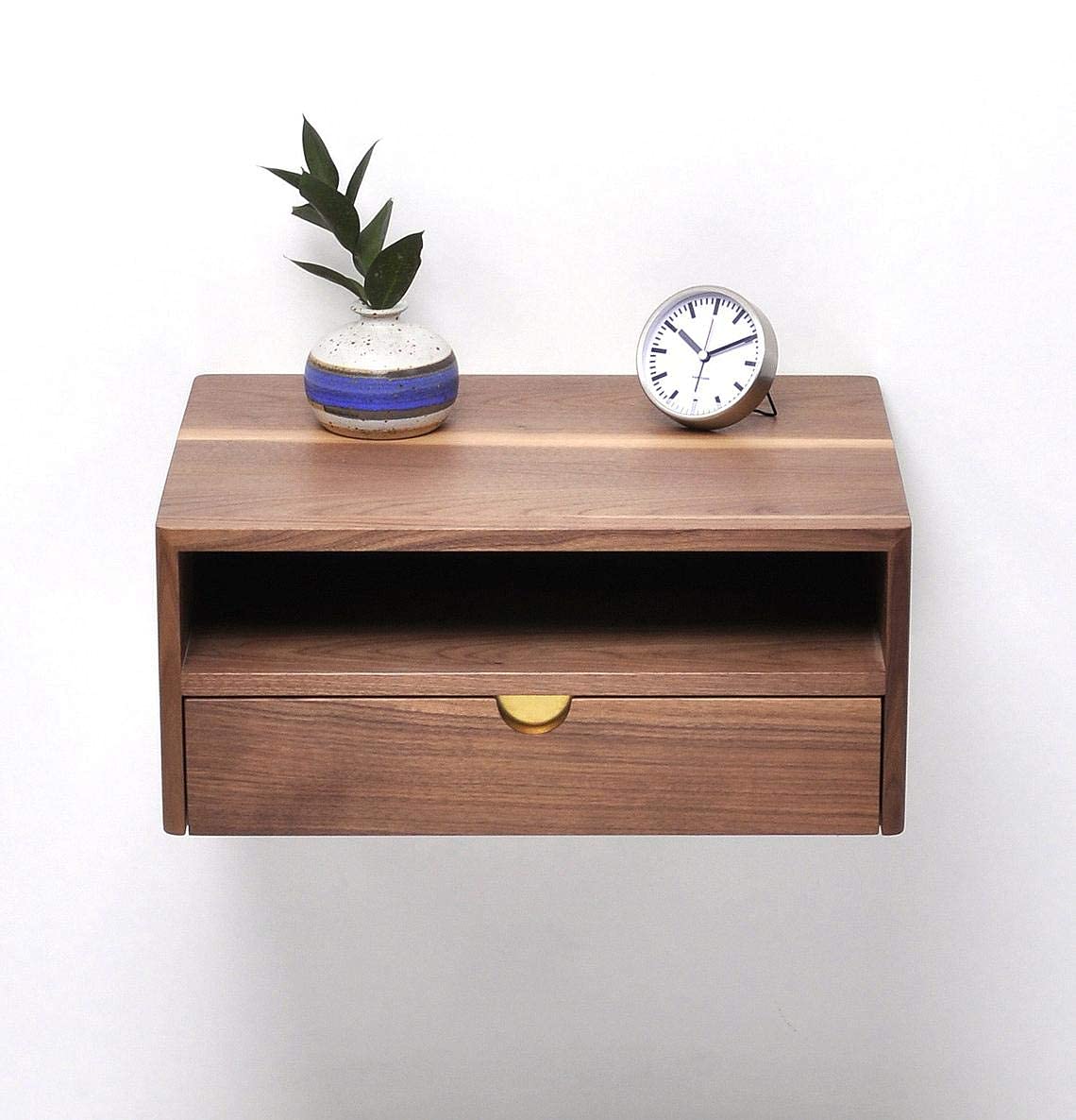 Solid Walnut Floating nightstand with Drawer and Shelf, mid Century Bedside Table, mid Century Modern End Table