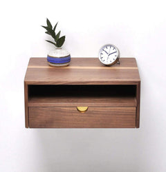 Solid Walnut Floating nightstand with Drawer and Shelf, mid Century Bedside Table, mid Century Modern End Table