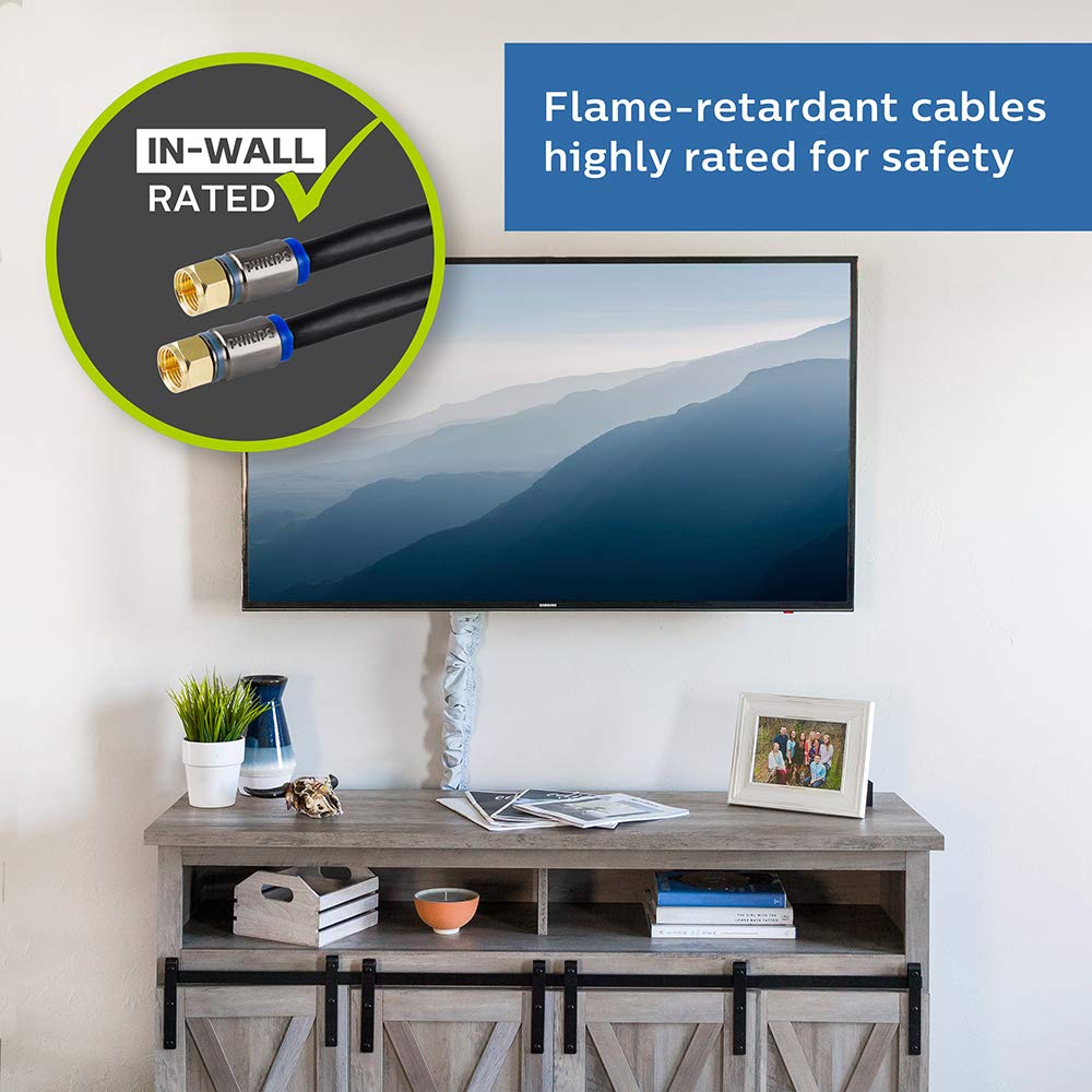 Philips RG6 Quad Shield Coaxial Cable, 6 ft. in-Wall Rated, Ideal for TV Antenna DVR Satellite Cable (SWX9444B/27)
