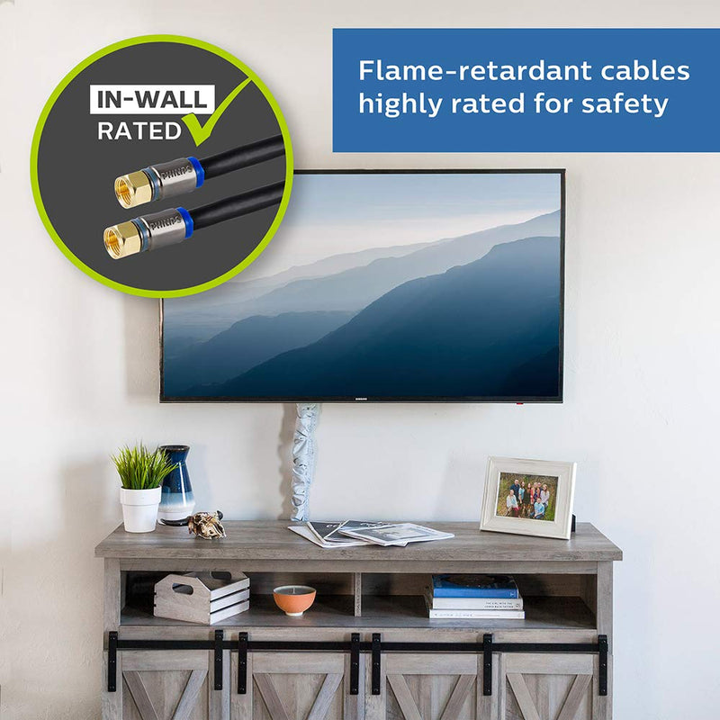 Philips RG6 Quad Shield Coaxial Cable, 6 ft. in-Wall Rated, Ideal for TV Antenna DVR Satellite Cable (SWX9444B/27)