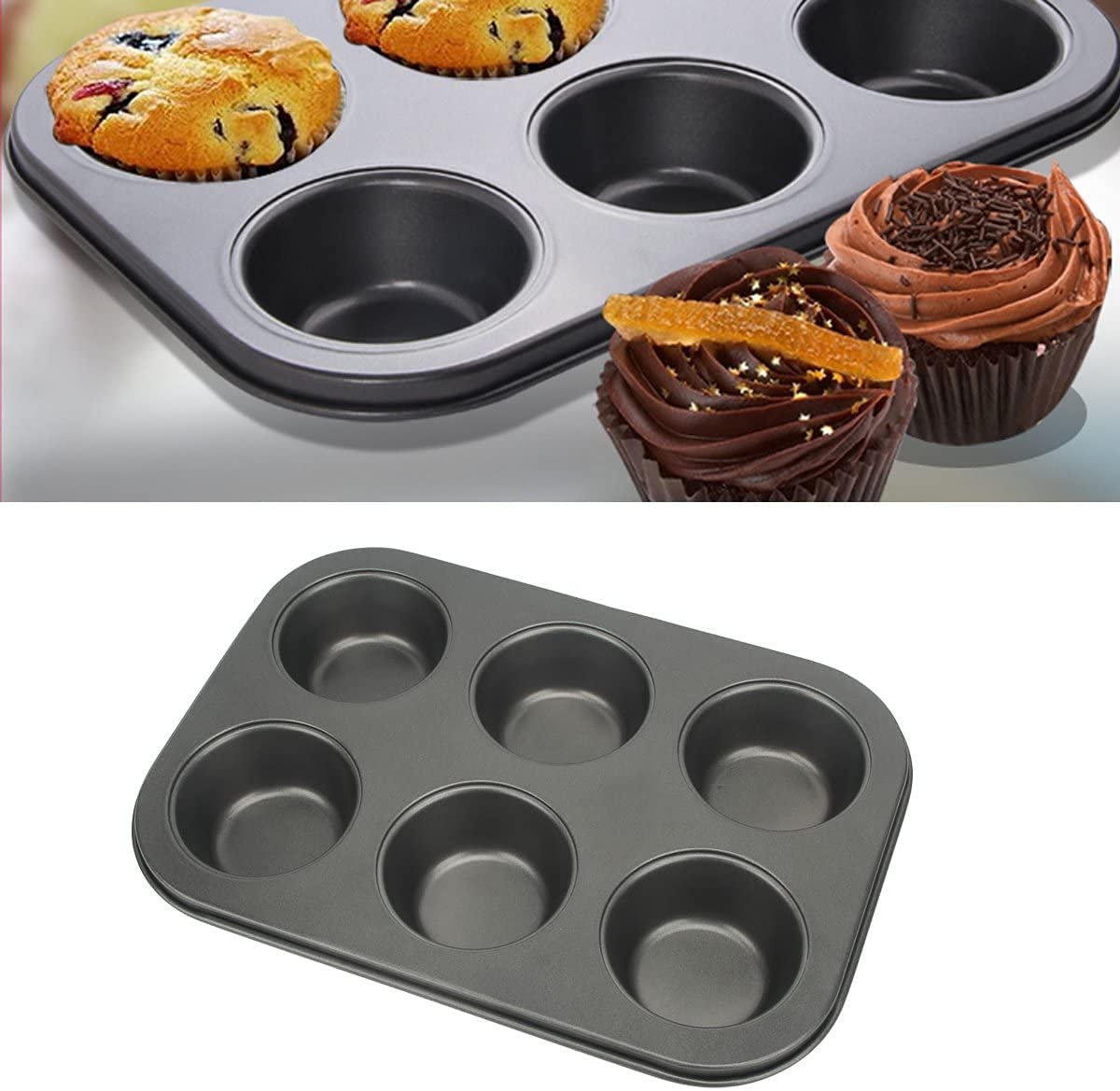 Kosh - Perfect Baking Tools for Beginners or Experts - Bakeware Moulds Non-Stick Teflon Coated 6 Cup Muffin Tray Carbon Steel Cake Mold/Baking Tray/Tin/Pan - 6 Cup Muffin Tray