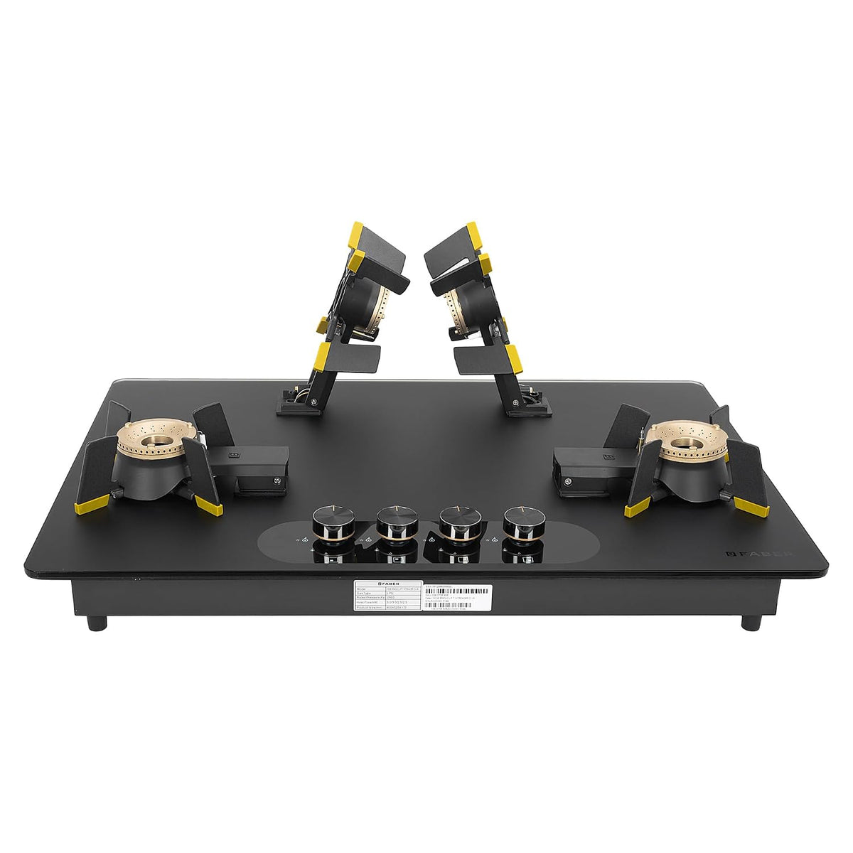 Faber Liftable Burners Hob - 80cm Black Glass| Auto Ignition| FFD| Cast Iron Pan Support| Premium Knobs| 1Yr Comprehensi
